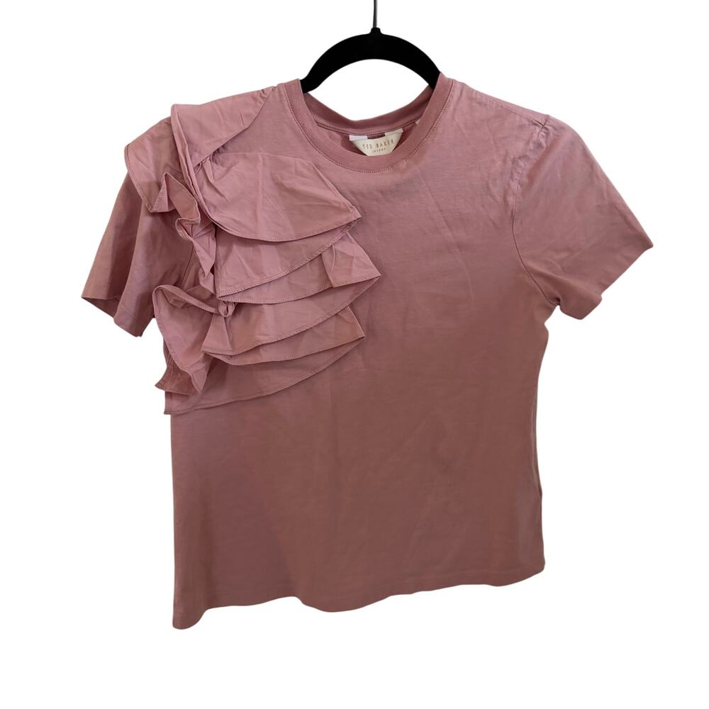 Ted Baker London pink Muave sz 1 dressy top w floral decorative design in front - Picture 3 of 10